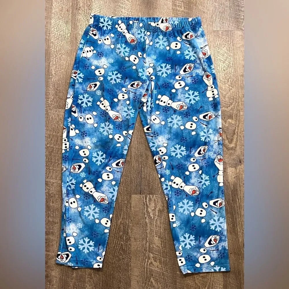 Disney Frozen Olaf Fleece Pajama Pants Boys Medium 8 Blue Snowflake Winter PJ